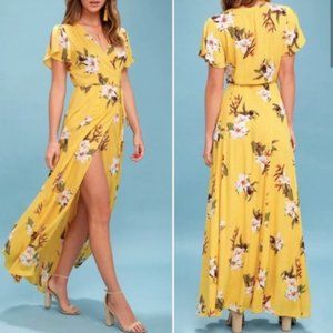 Lulus Yellow Floral Maxi Wrap Dress Size Sm